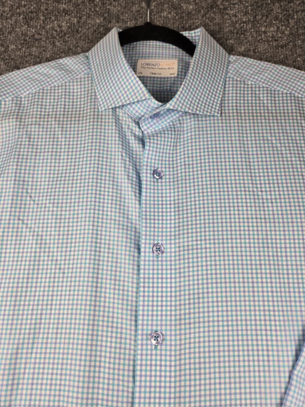 Lorenzo Uomo Checkered Dress Shirt 17.5โโ Neck 36/37 Sleeve Trim Fit #600